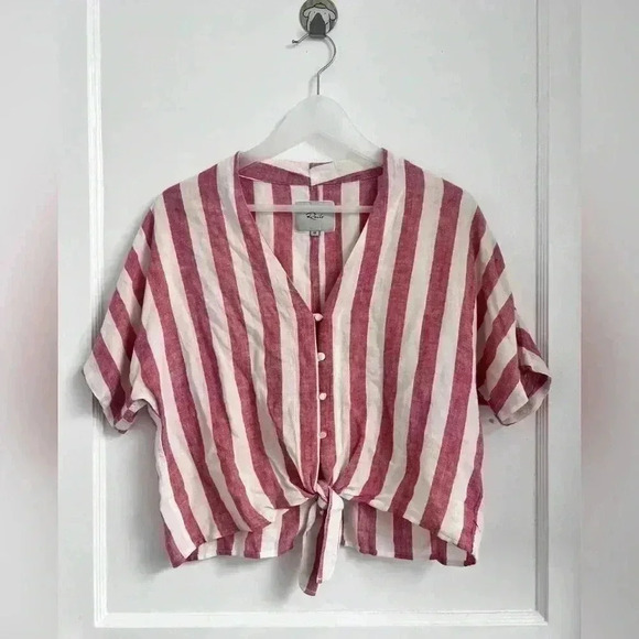 Rails Thea Tie Front Linen Button Up in Seville Stripe - Picture 1 of 5